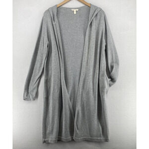 EILEEN FISHER Sweater M Organic Cotton Long Cardigan Hoodie Open Front Gray